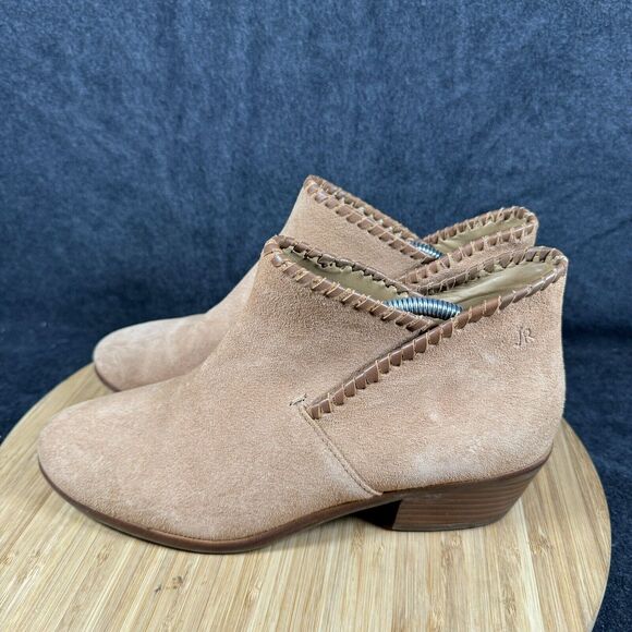 Jack Rogers Sadie Sz 8 M Tan Suede Ankle Booties Low‎ Heel Slip On Womens Boots - Picture 3 of 8